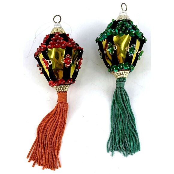 Handmade Other - Push Pin Christmas Ornaments Lanterns Sequins & Beaded Tassel Lot of 2 Vtg